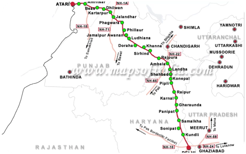 National Highway 1, Delhi to Atari nh 1 Road Map